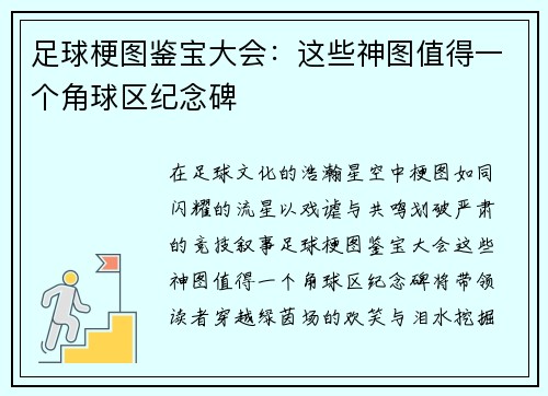 足球梗图鉴宝大会:这些神图值得一个角球区纪念碑